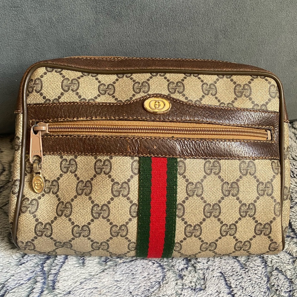 Gucci GG Men's PVC and Leather Toiletry Clutch Bag, Vintage